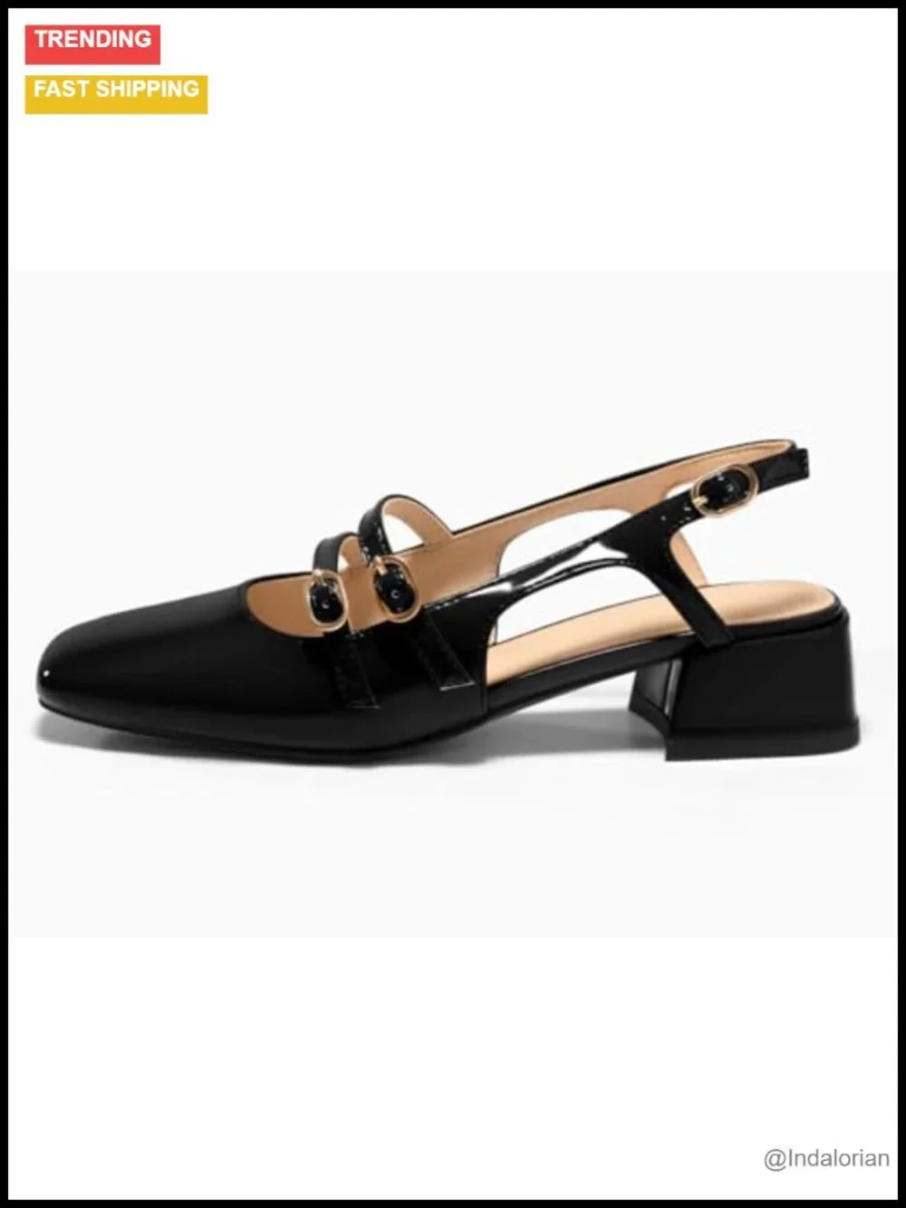 Women's Slingback Pumps Square Toe Patent Leather Chunky Heels